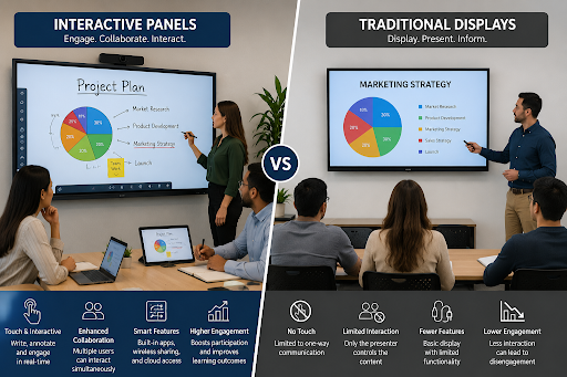 Interactive Panels vs Traditional Displays: What’s Best for Your Meeting Room or Classroom?